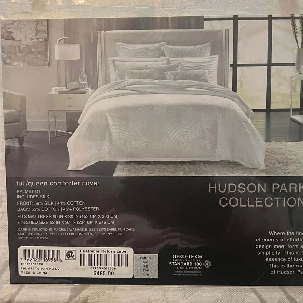 Hudson Park Palmetto Silk-Cotton Blend Queen Duvet Cover in White, NEW